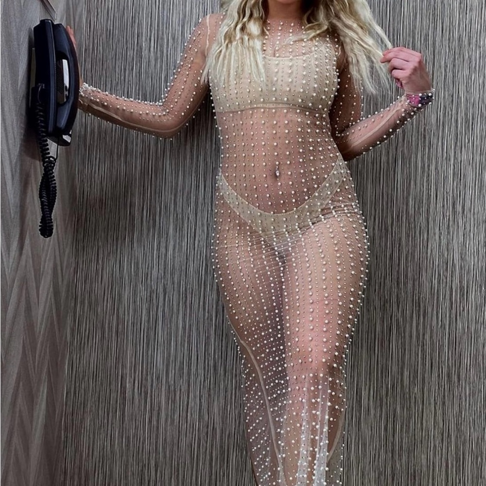 Sheer pearl & sparkle dress